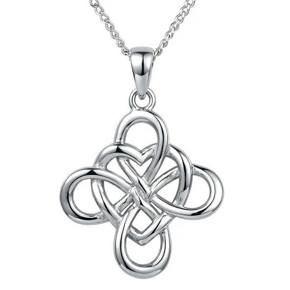 Sterling Silver Celtic Knotwork Heart Pendant, four-loop interlaced design, open heart detail.