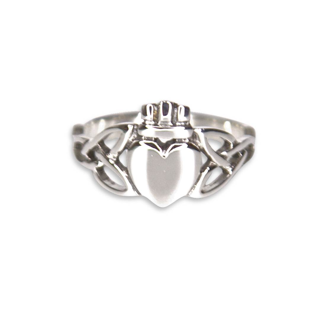 Silver Celtic Claddagh and Trinity Knot Ring (SSR8973)