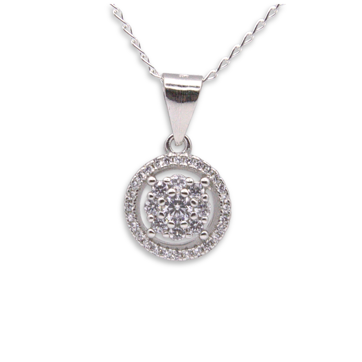 Sterling Silver CZ Cluster Halo Pendant