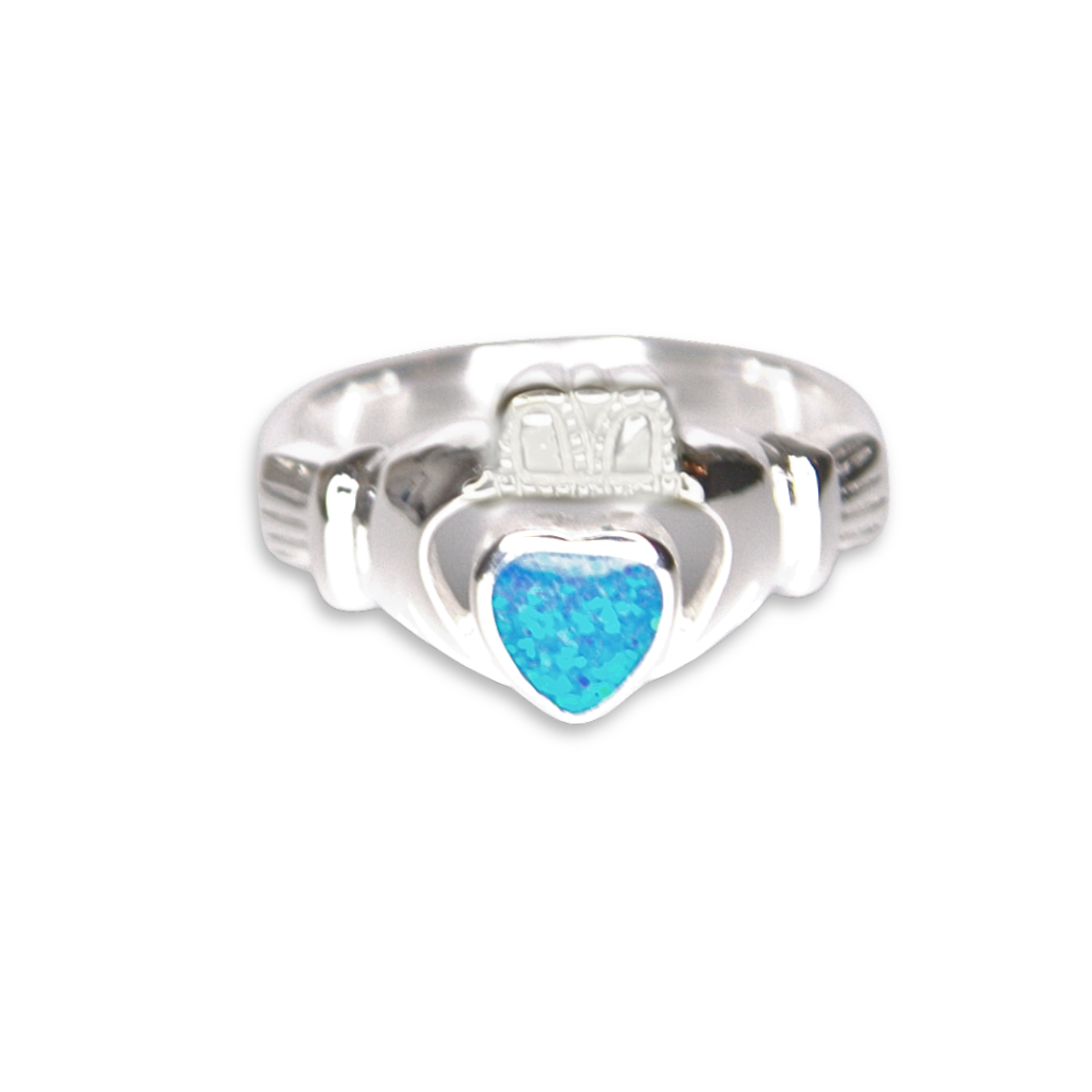 Silver Celtic Claddagh and Blue Heart Stone Ring (SSR8970)