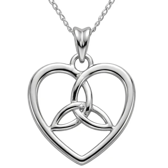 Sterling Silver Celtic Heart Trinity Knot Pendant, open heart frame, triquetra detail.