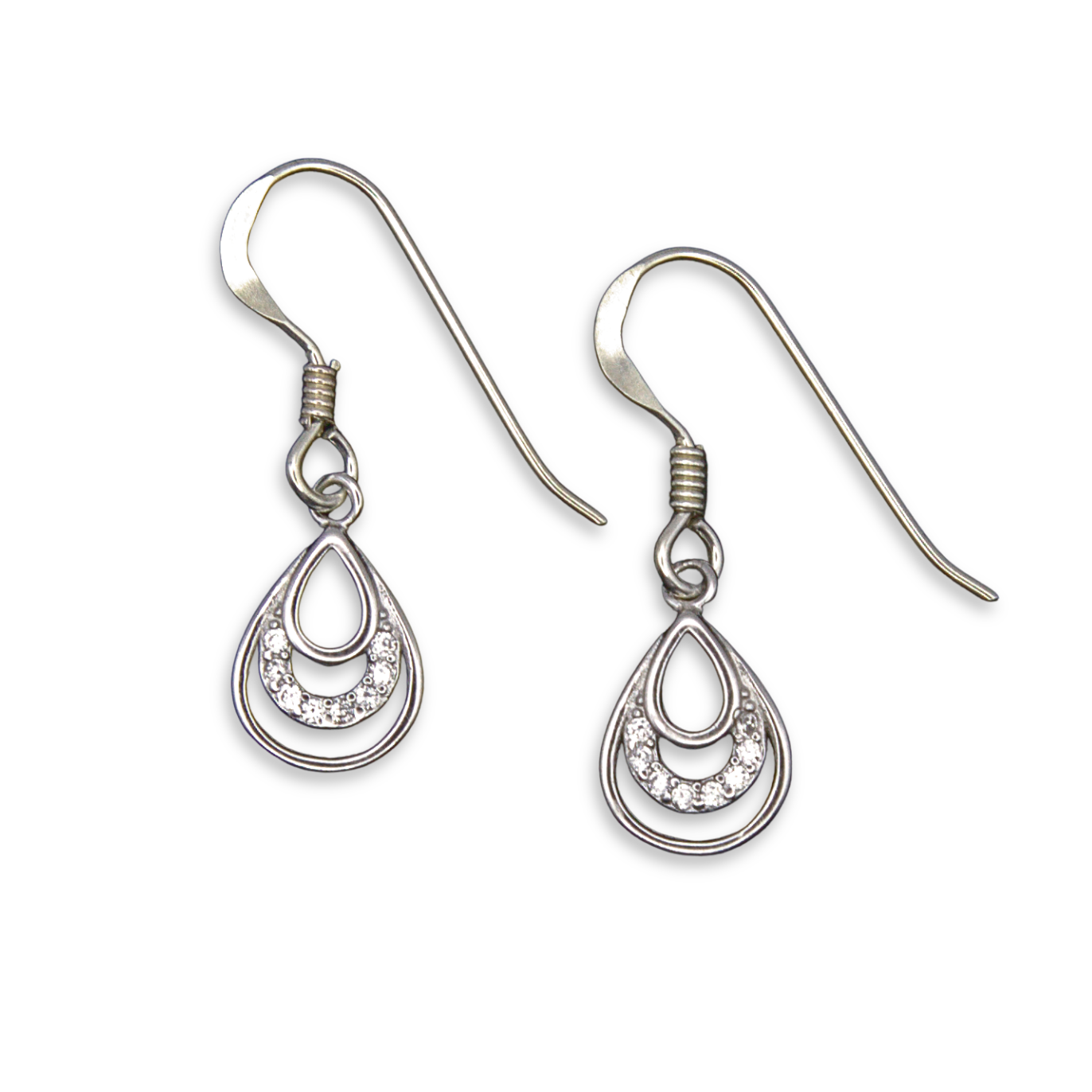 Silver Donna Ricardo Open Teardrop Drop Earrings (DRE9003)