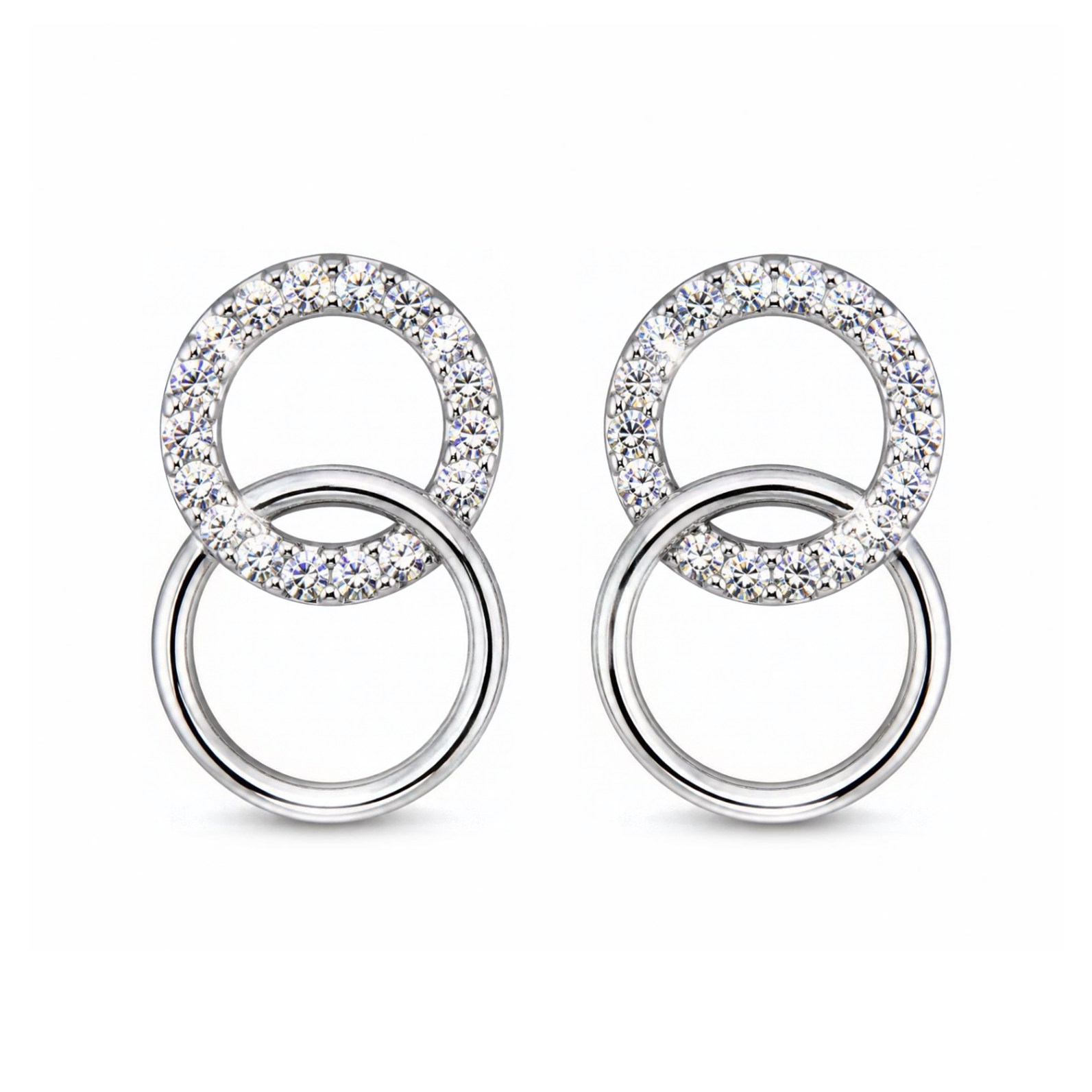 Silver Donna Ricardo Interlocking Circles Stud Earrings (DRE3006)