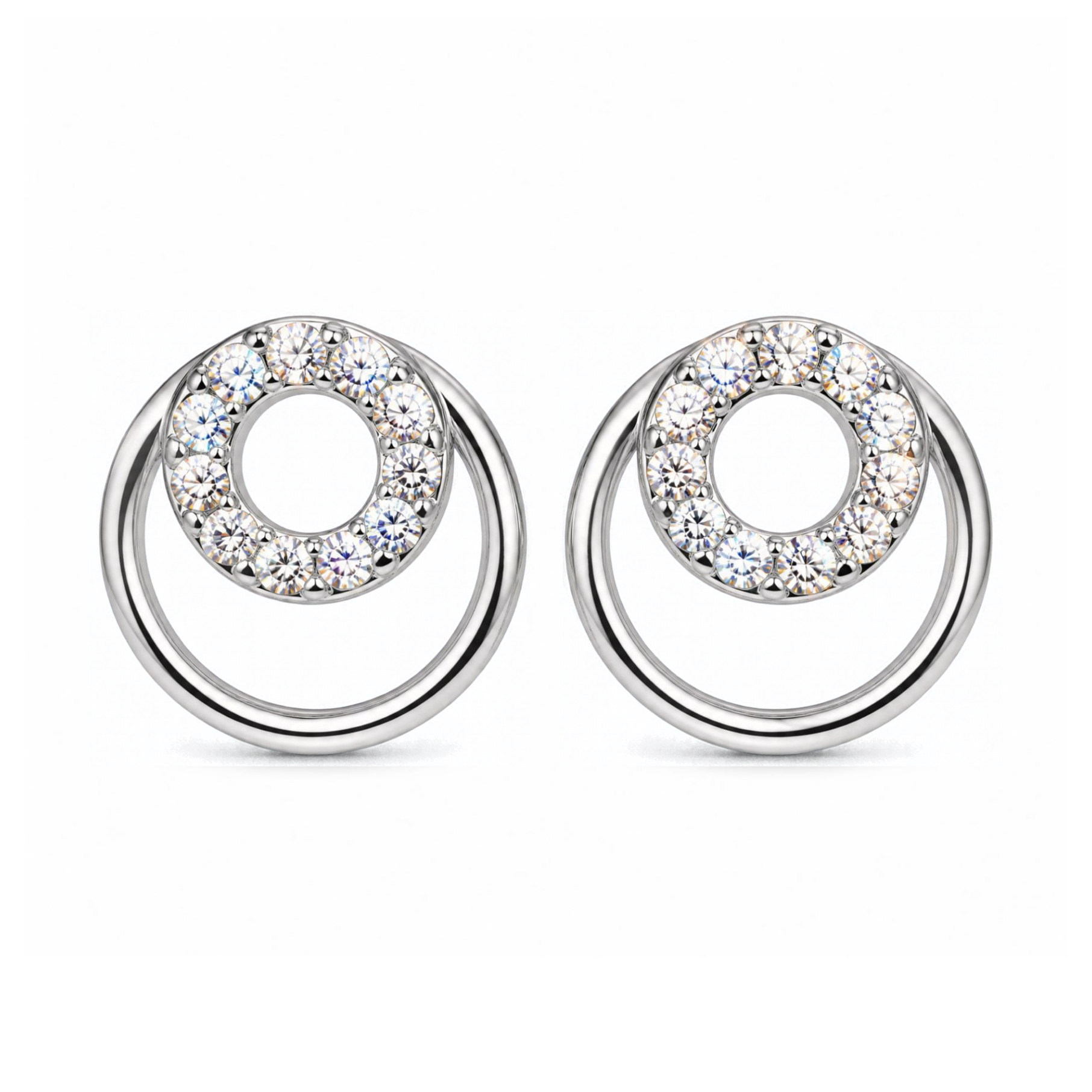 Silver Donna Ricardo Interlocking Circles Stud Earrings (DRE3005)
