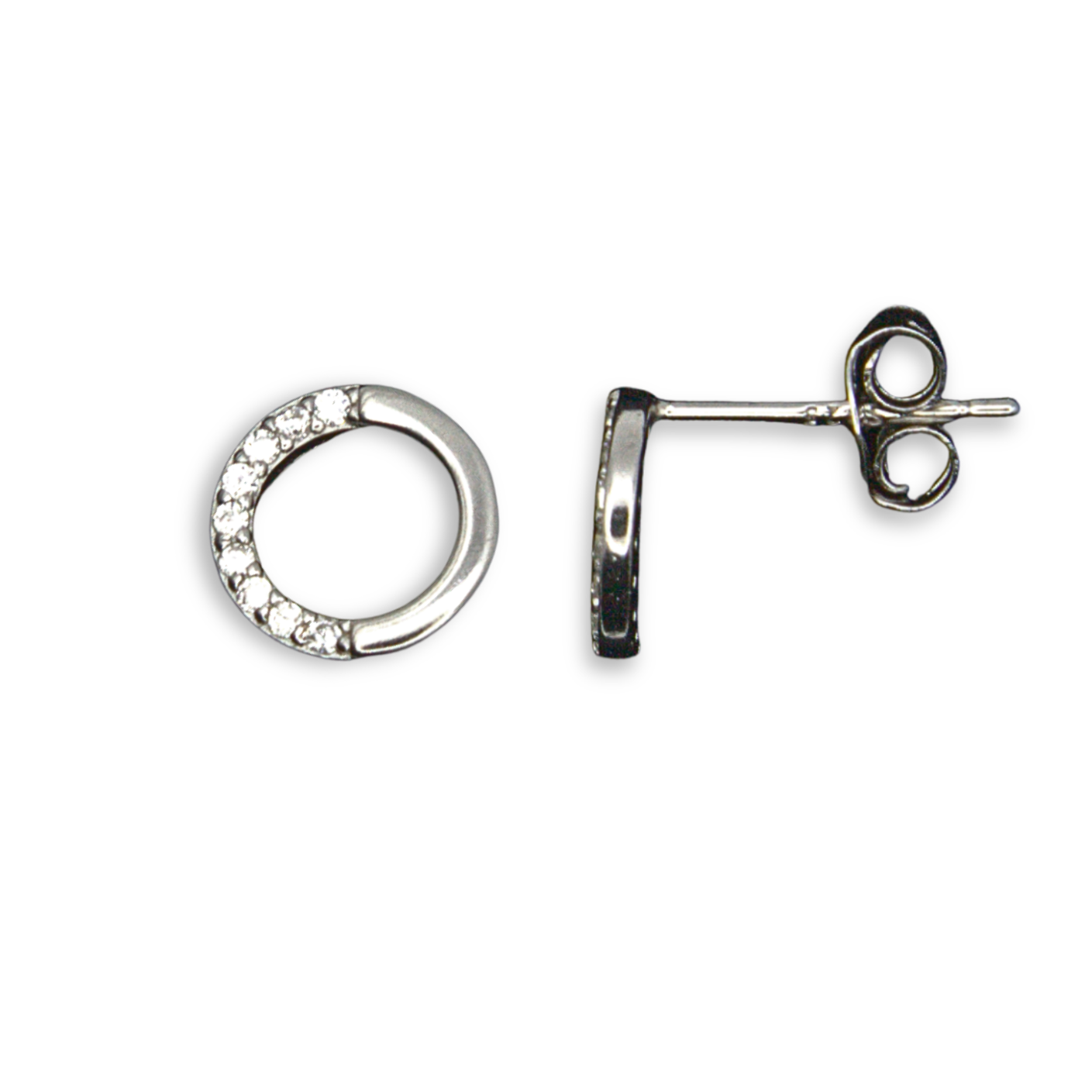 Sterling Silver Open Circle Stud Earrings, Pave-Set CZ