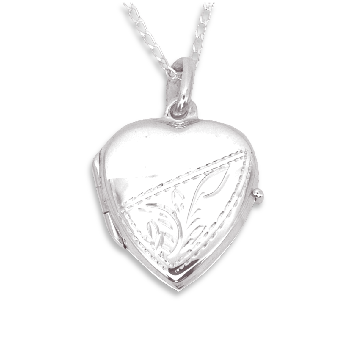 Sterling Silver Heart Locket, hand engraved fern design, 19.2mm
