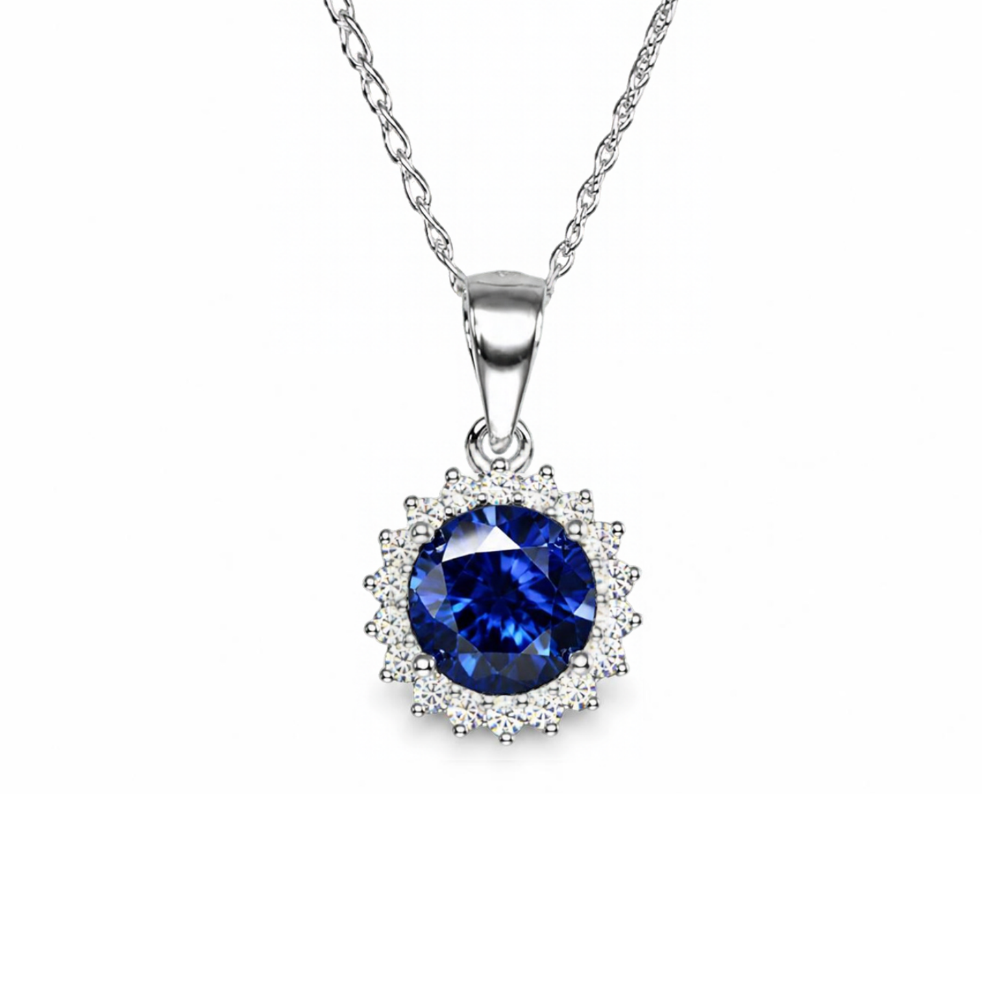 Silver Donna Ricardo Circle Halo and Blue Stone Pendant (DRP9043)
