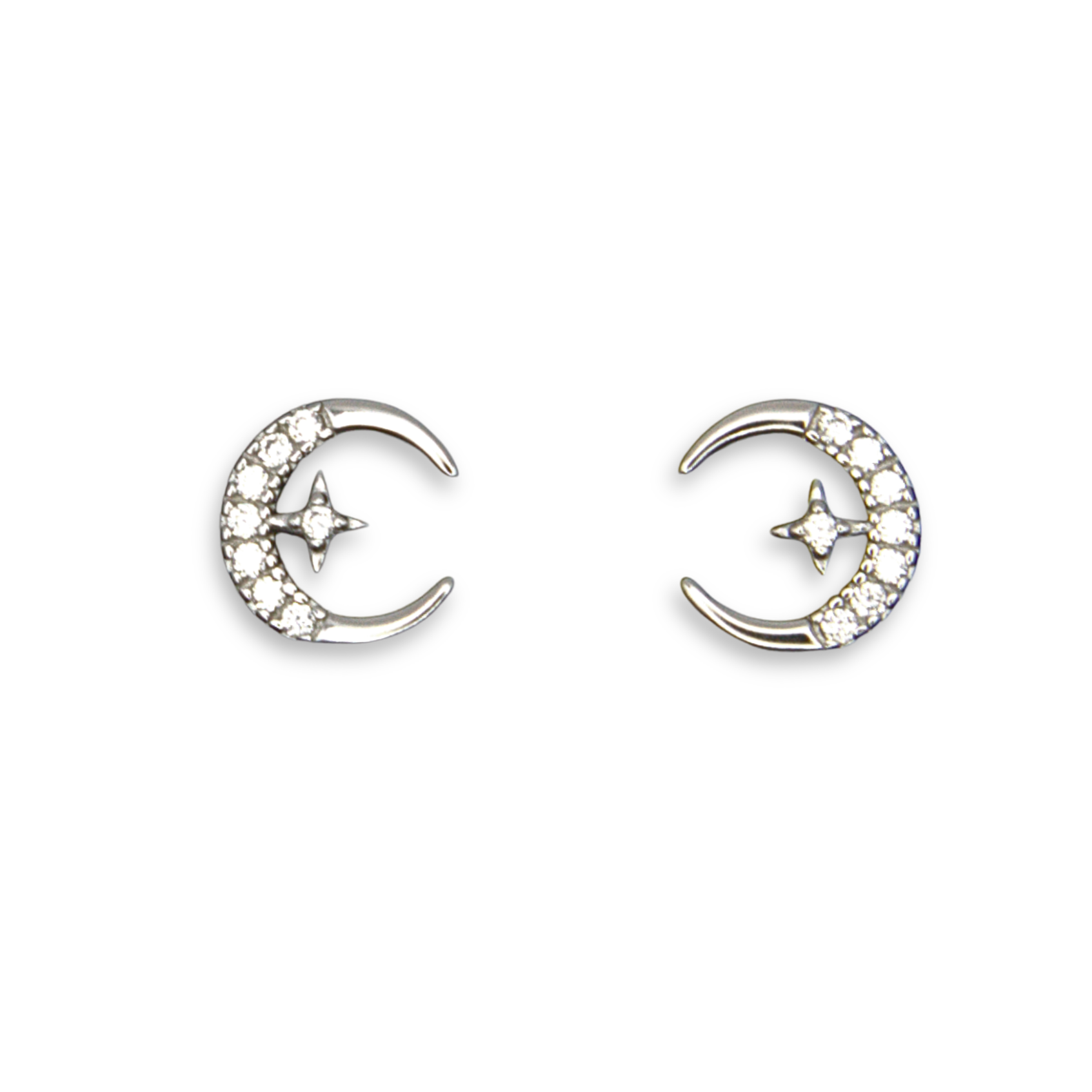 Silver Donna Ricardo Crescent Moon and Star Stud Earrings (DRE9020)