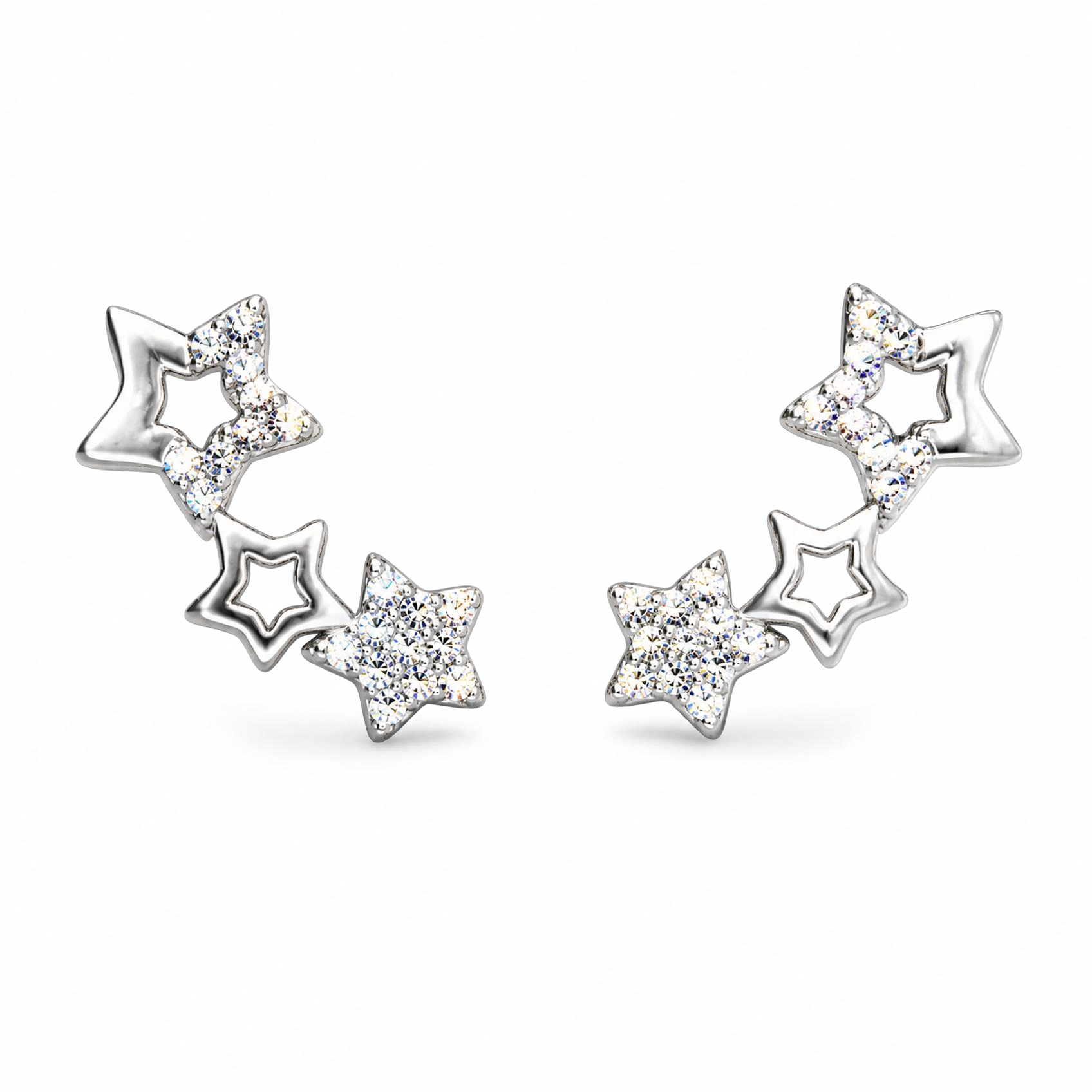 Silver Donna Ricardo Triple Star Stud Earrings (DRE9015)