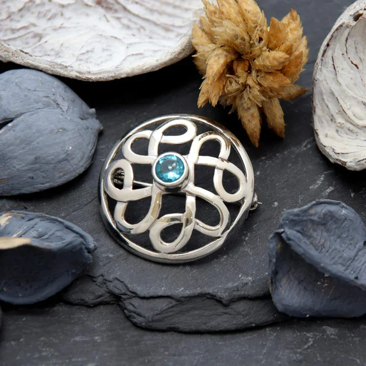 Sterling Silver & Blue CZ Celtic Circle Brooch - 28mm (2).webp