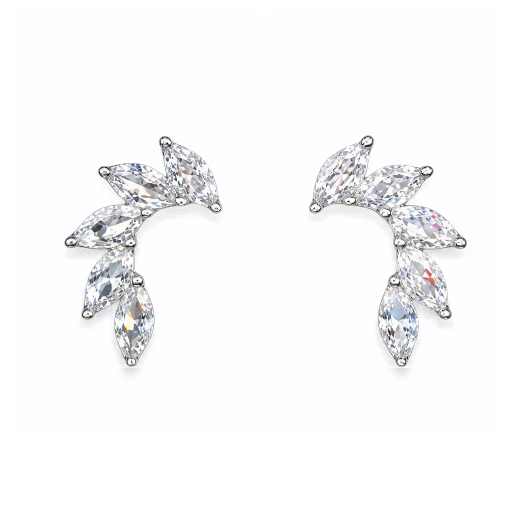 Silver Donna Ricardo Marquise CZ Climber Stud Earrings (DRE9021)