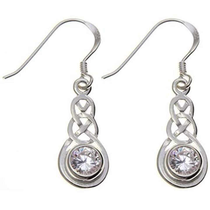 Sterling Silver & CZ Celtic Drop Earrings - 20mm (SE1724)