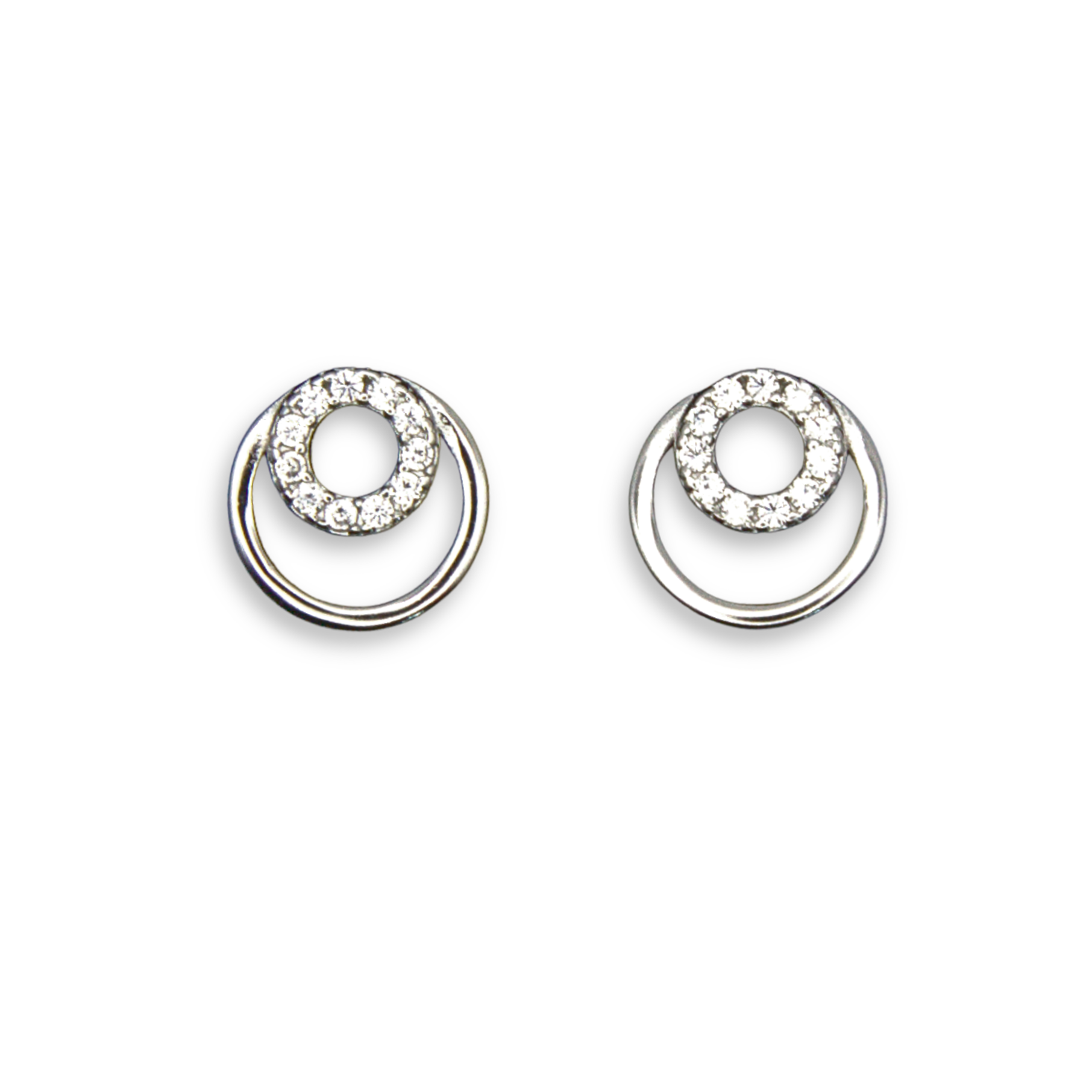 Silver Donna Ricardo Interlocking Circles Stud Earrings (DRE3005)