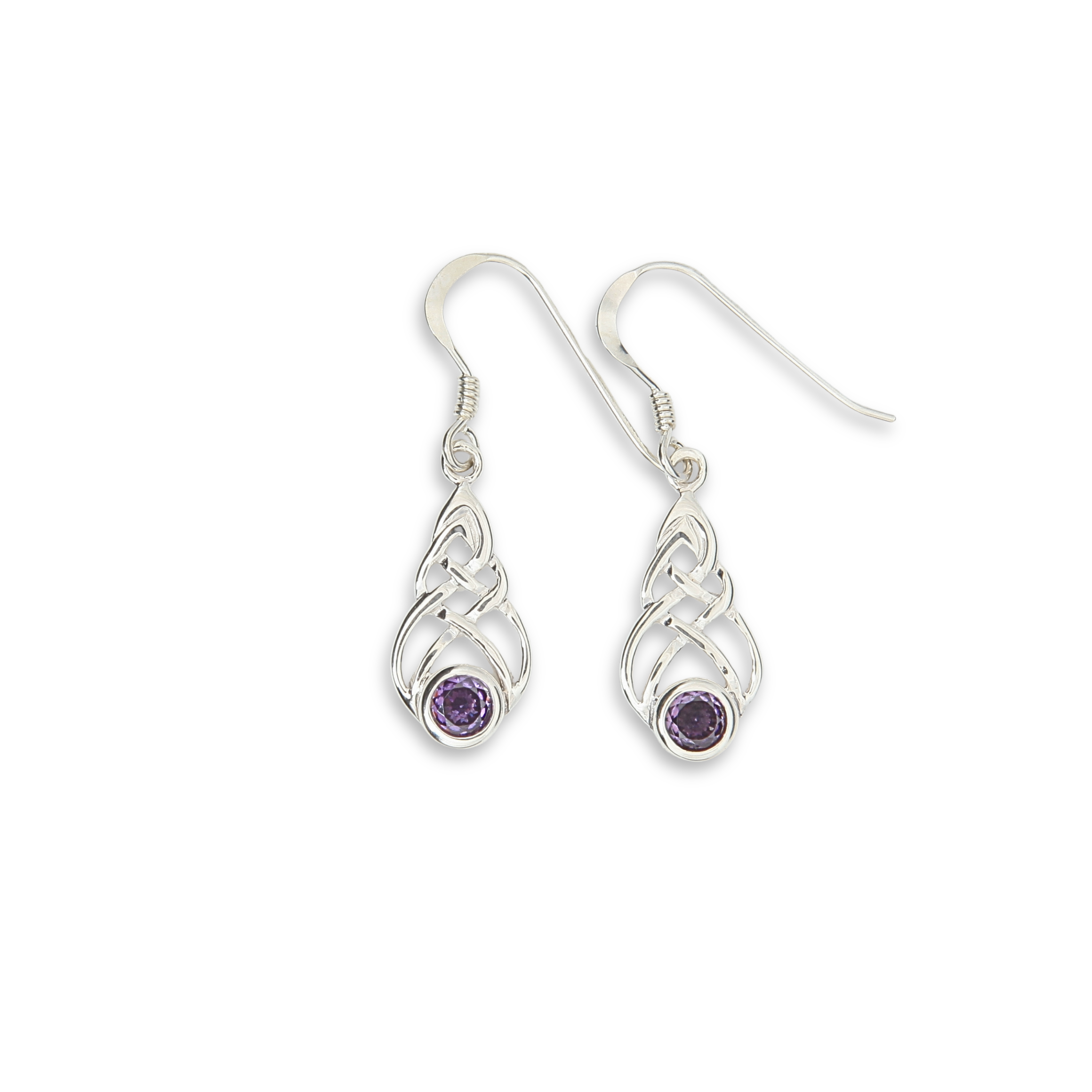 Sterling Silver & Purple Stone Celtic Knot Drop Earrings - 9mm (SE1731)