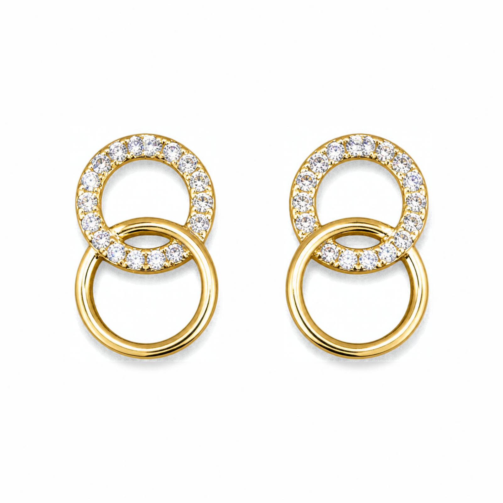 Silver Donna Ricardo Gold Plated Interlocking Circles Stud Earrings (DRE3007)