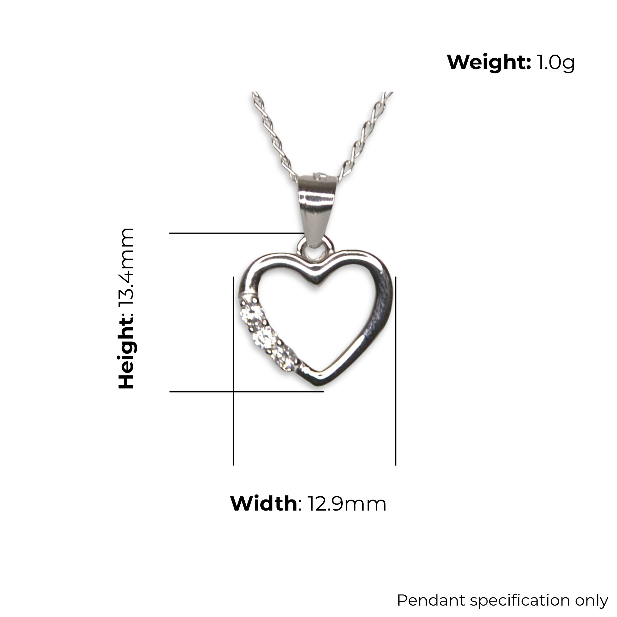 Sterling Silver Open Heart Pendant with CZ