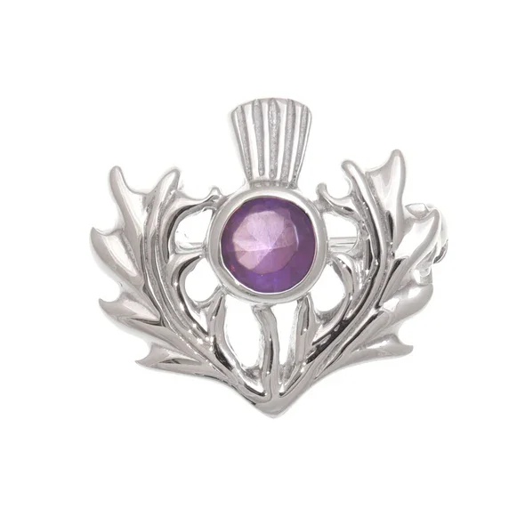 Sterling Silver & Purple CZ Scottish Thistle Crown Brooch - 20mm (1).webp