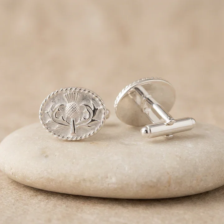 Sterling Silver Scottish Celtic Oval Thistle Cufflinks - 14mm (2).webp
