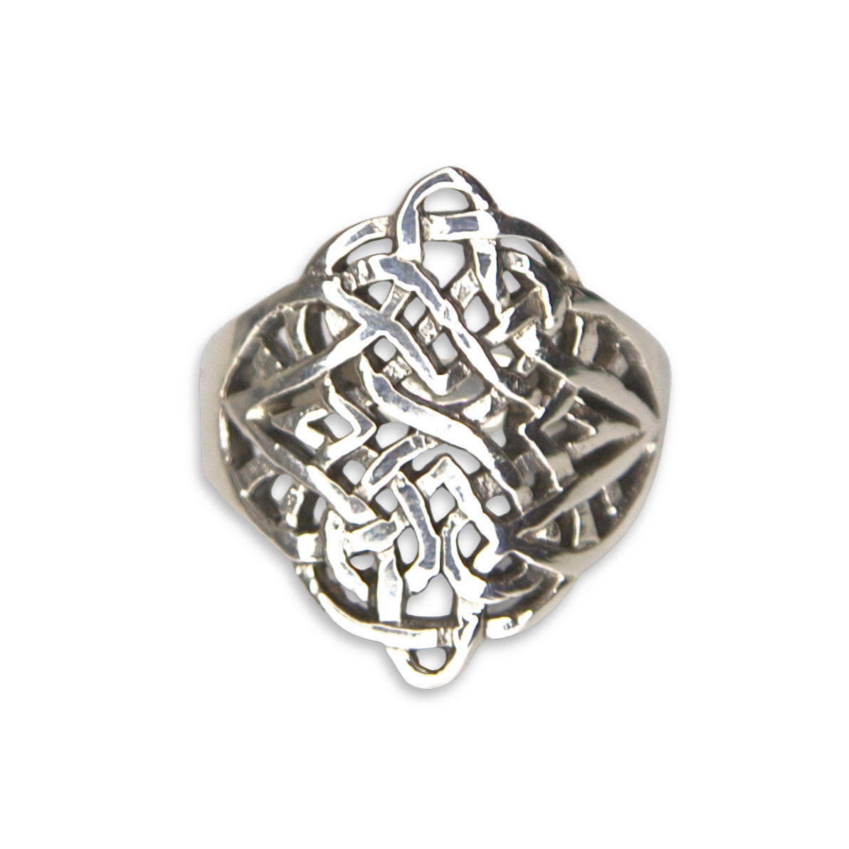 Sterling Silver Celtic Knot Ring, Dense Diamond Panel