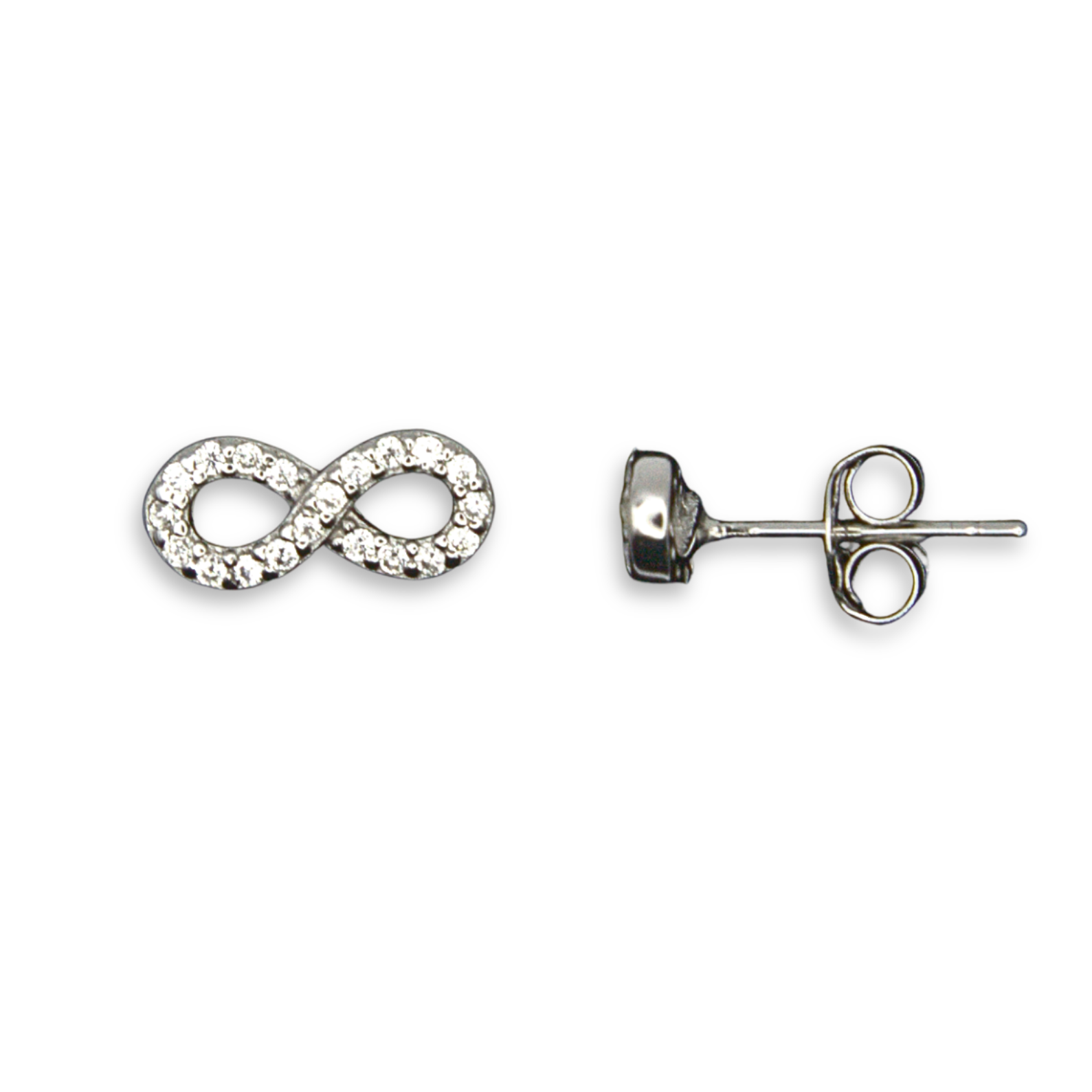 Sterling Silver Infinity Stud Earrings, Pave-Set CZ