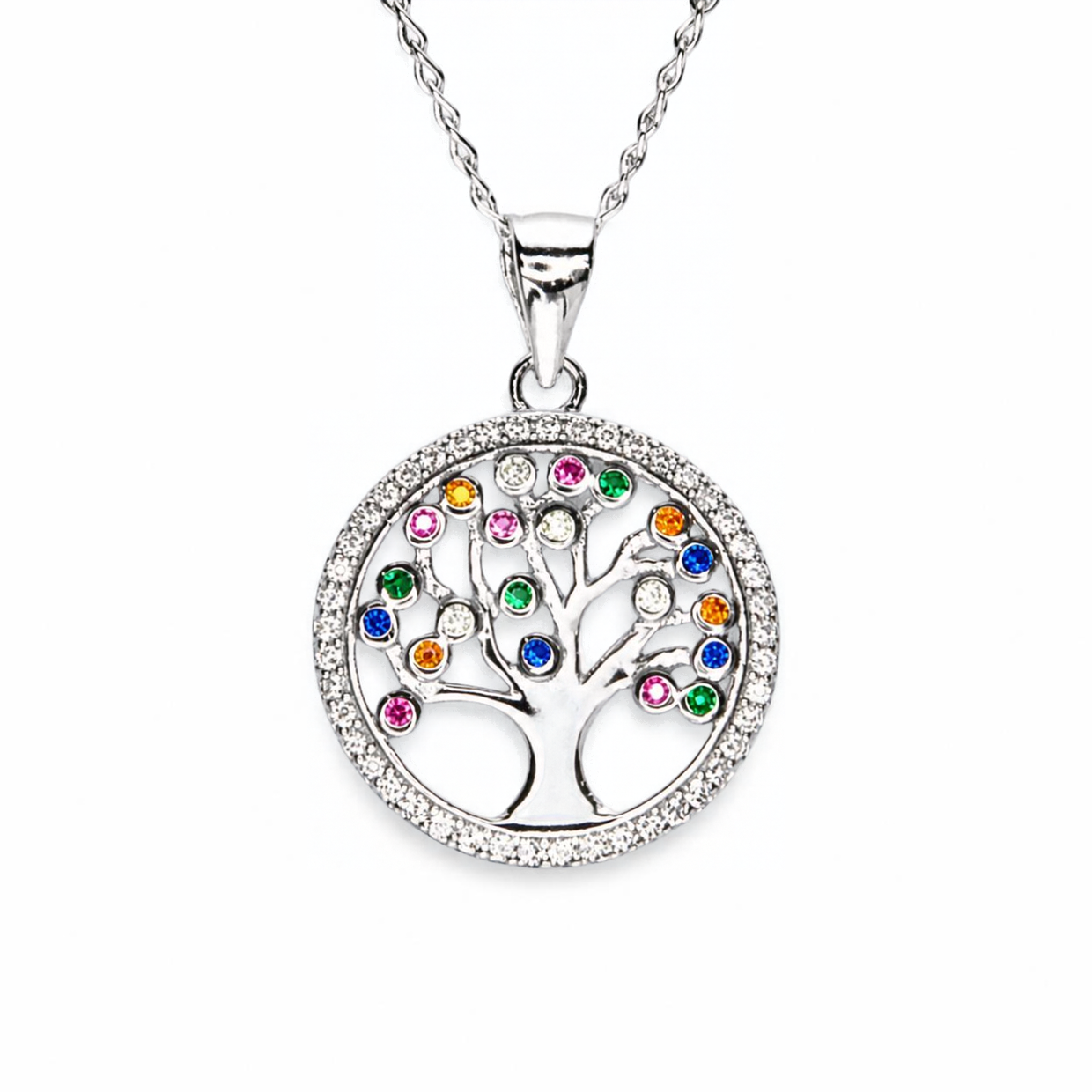 Silver Donna Ricardo Multi-Colour Tree of Life Pendant (DRP5004)