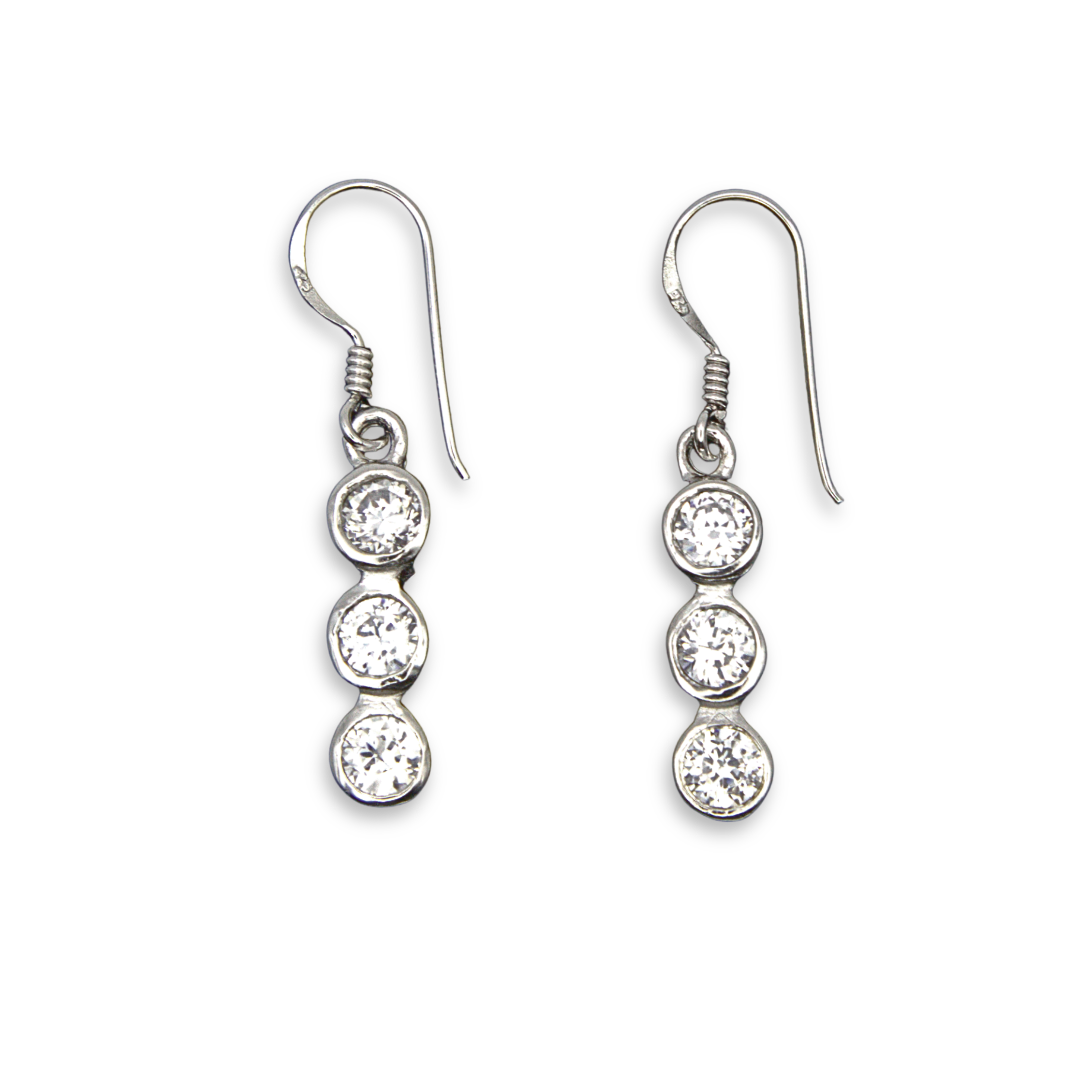 Silver Donna Ricardo Three Stone CZ Drop Earrings (DRE9031)