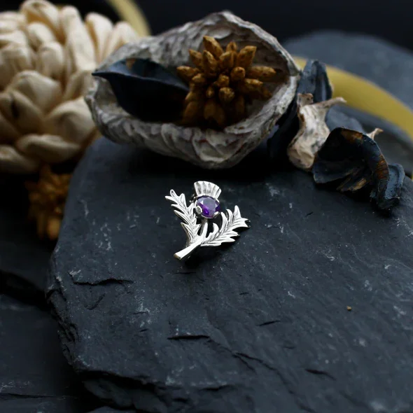Sterling Silver & Amethyst Scottish Thistle Brooch - 20mm (2).webp