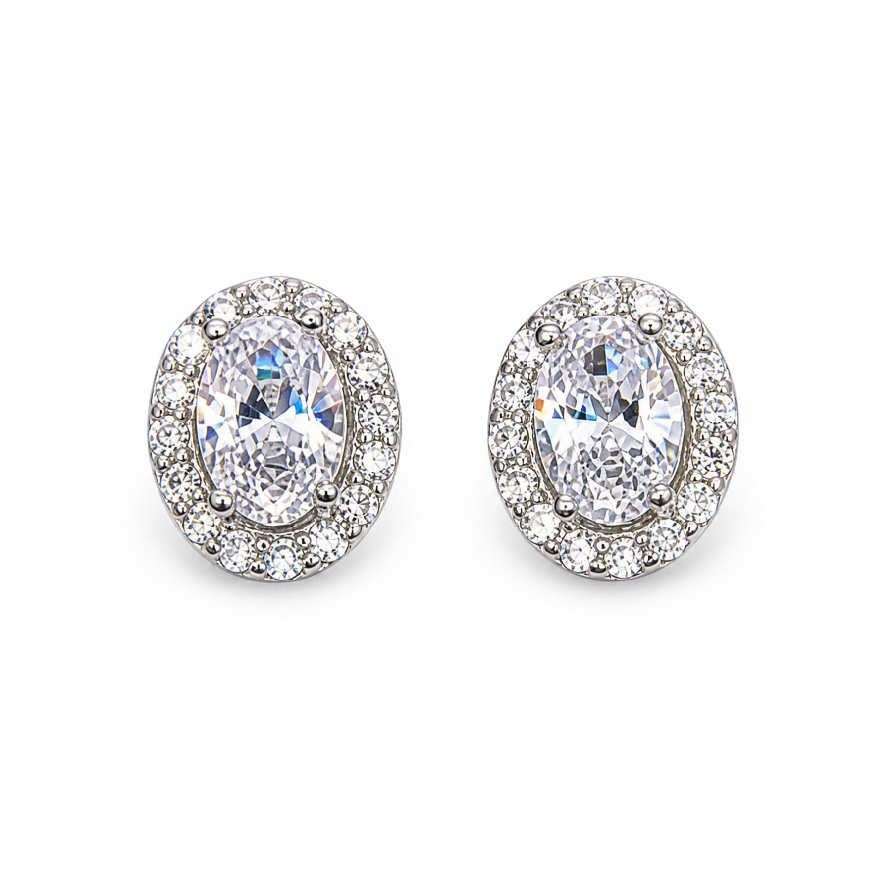 Silver Donna Ricardo Oval Halo Stud Earrings (DRE9033)