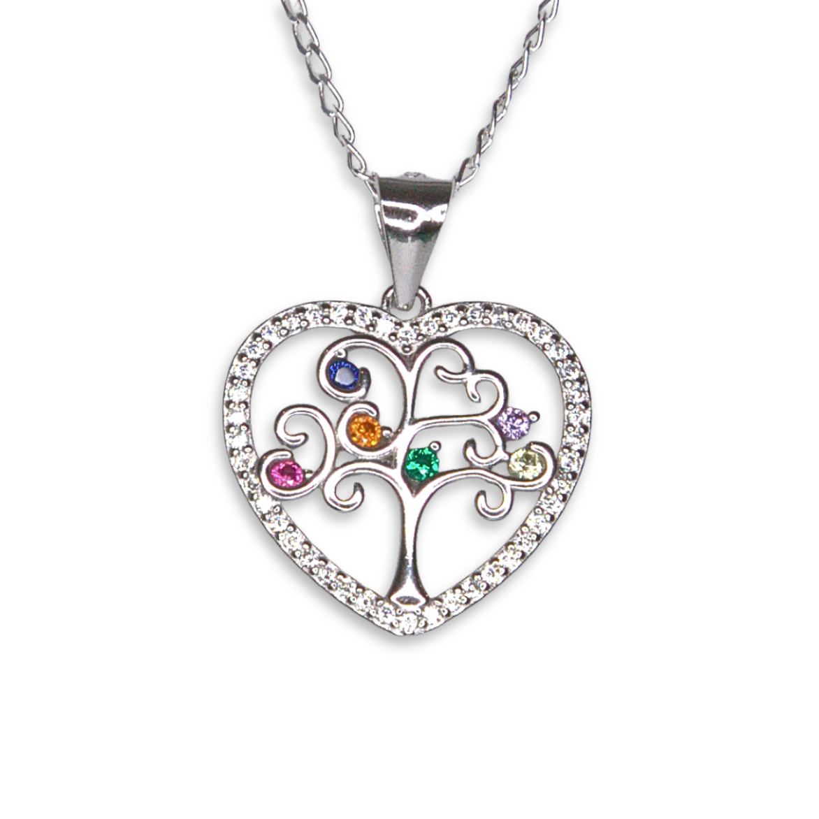 Silver Donna Ricardo Multi-Colour Tree of Life Heart Pendant (DRP5001)