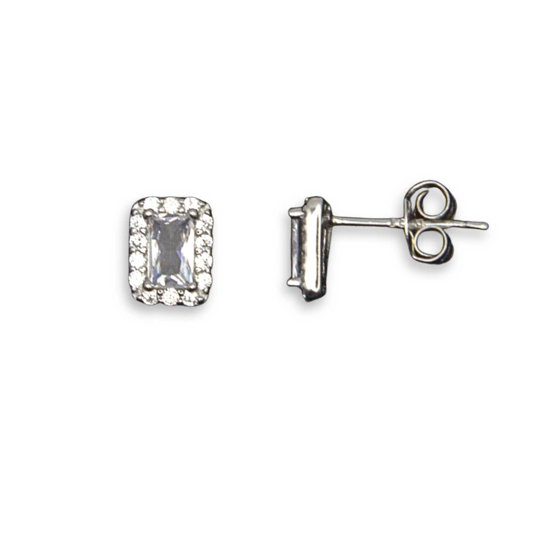 Sterling Silver CZ with Halo Stud Earrings