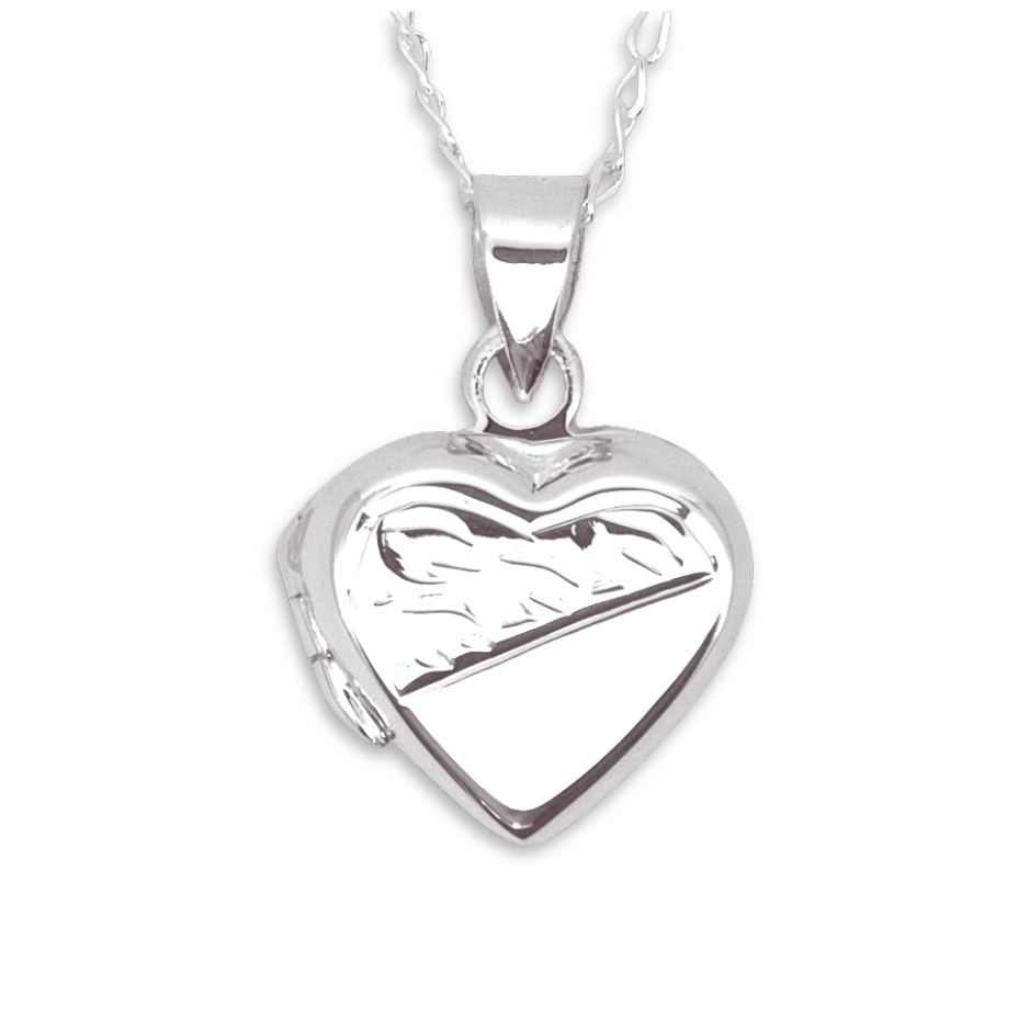 Sterling Silver Heart Locket, hand engraved scroll design, 14mm