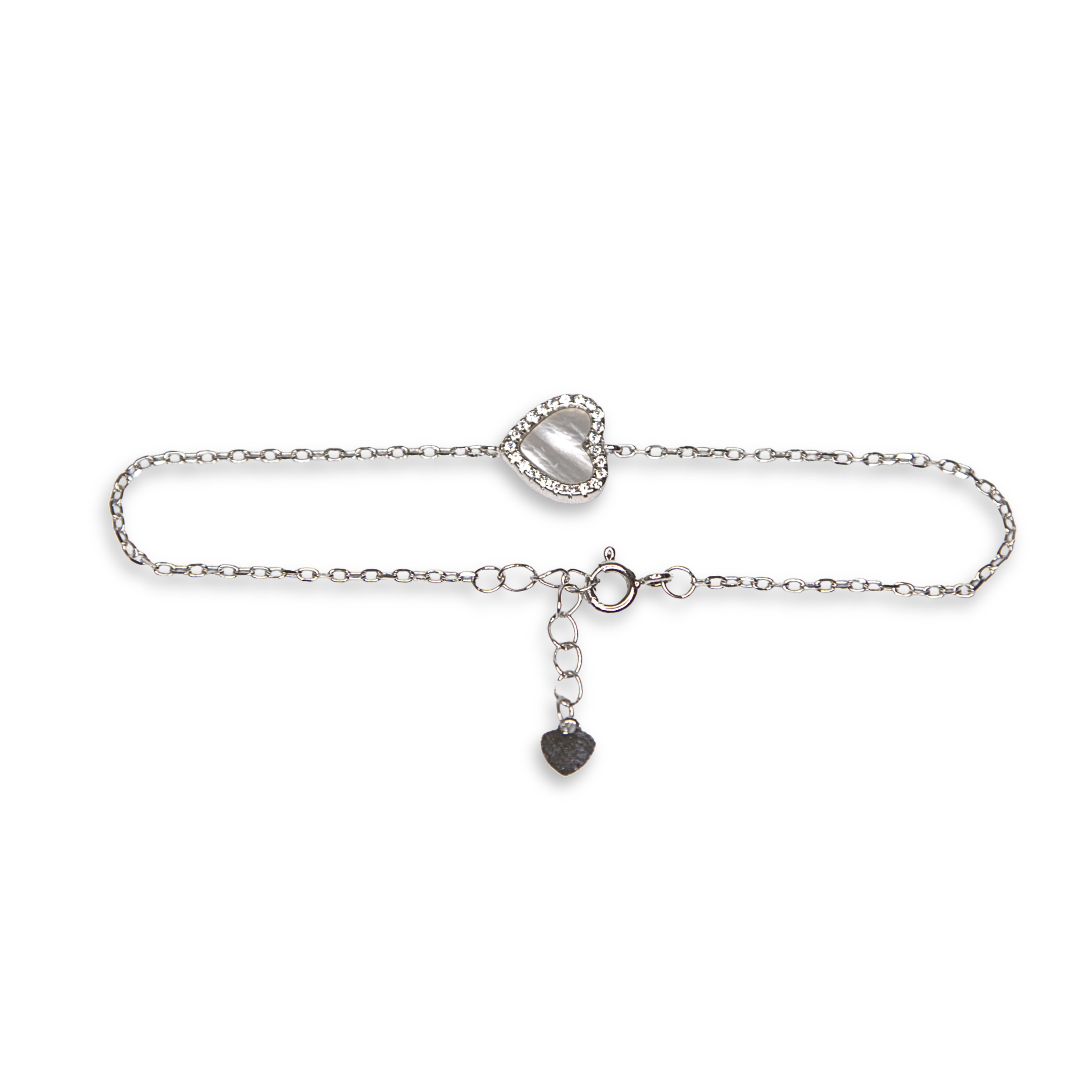Sterling Silver Heart Bracelet with CZ, 19.5cm