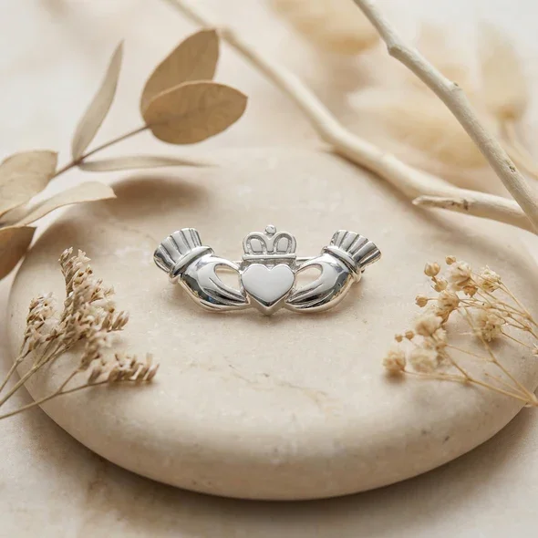 Sterling Silver Celtic Claddagh Brooch - 40mm (2).webp