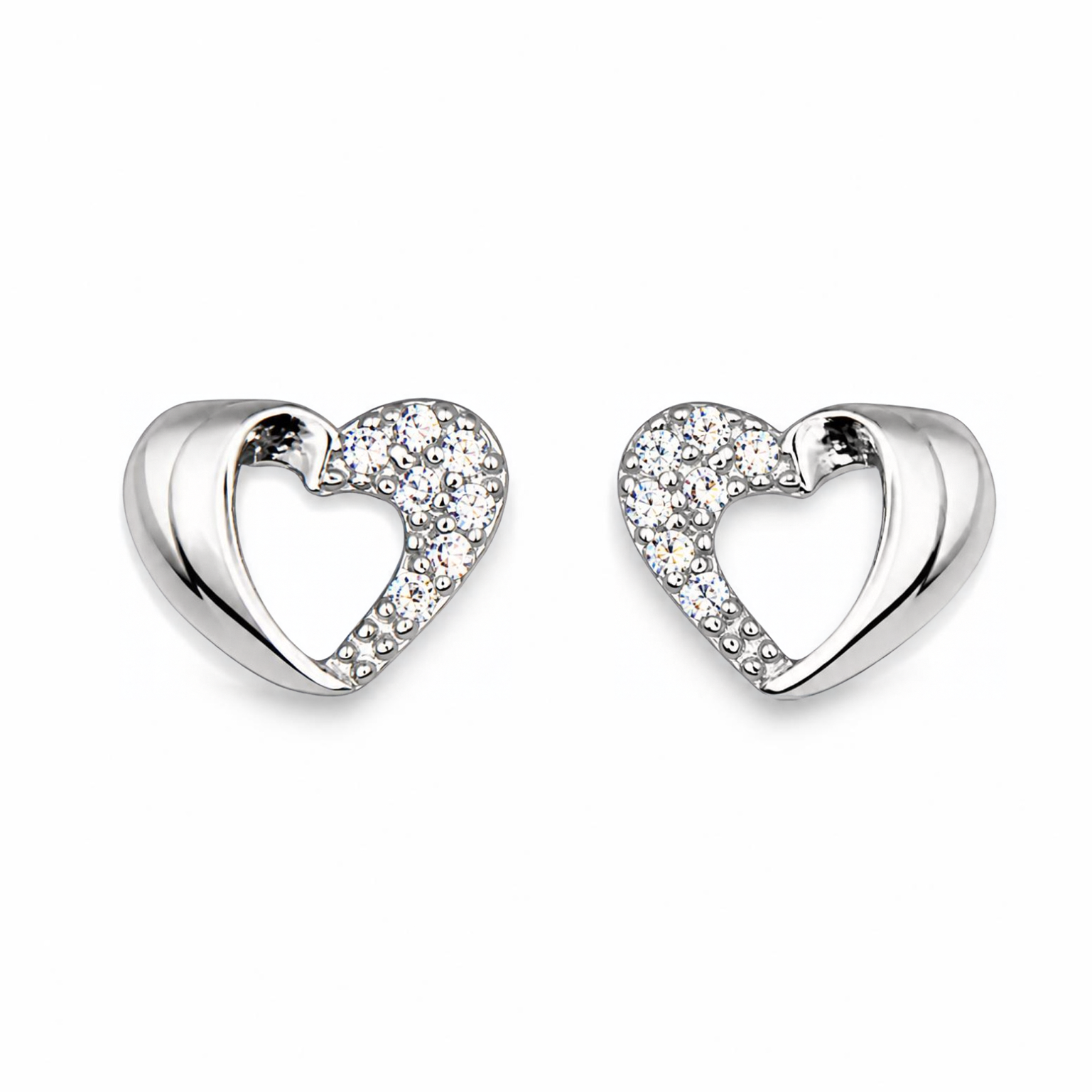 Silver Donna Ricardo Heart Stud Earrings (DRE1006)