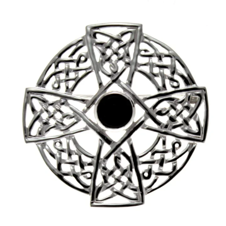 Sterling Silver & Black CZ Celtic Cross Brooch - 35mm (1).webp
