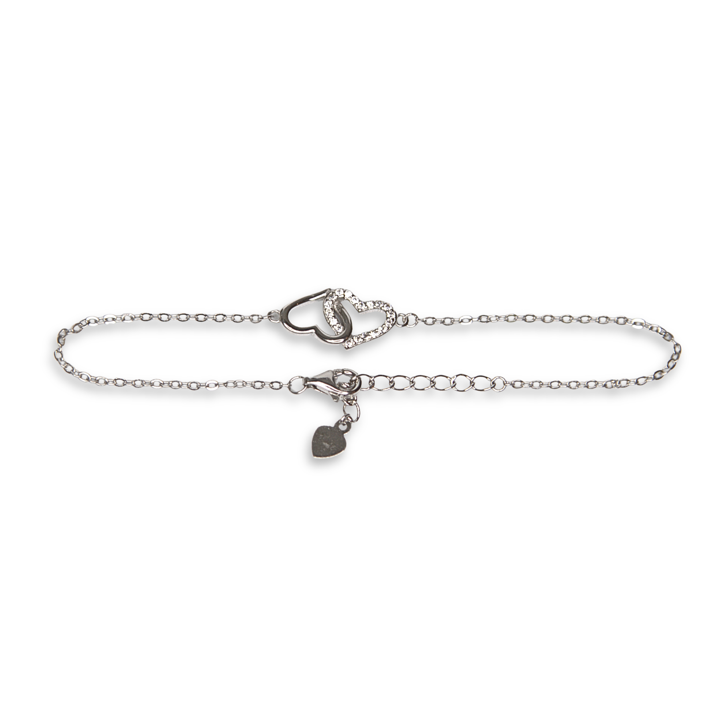 Sterling Silver Interlocking Double Heart Bracelet.