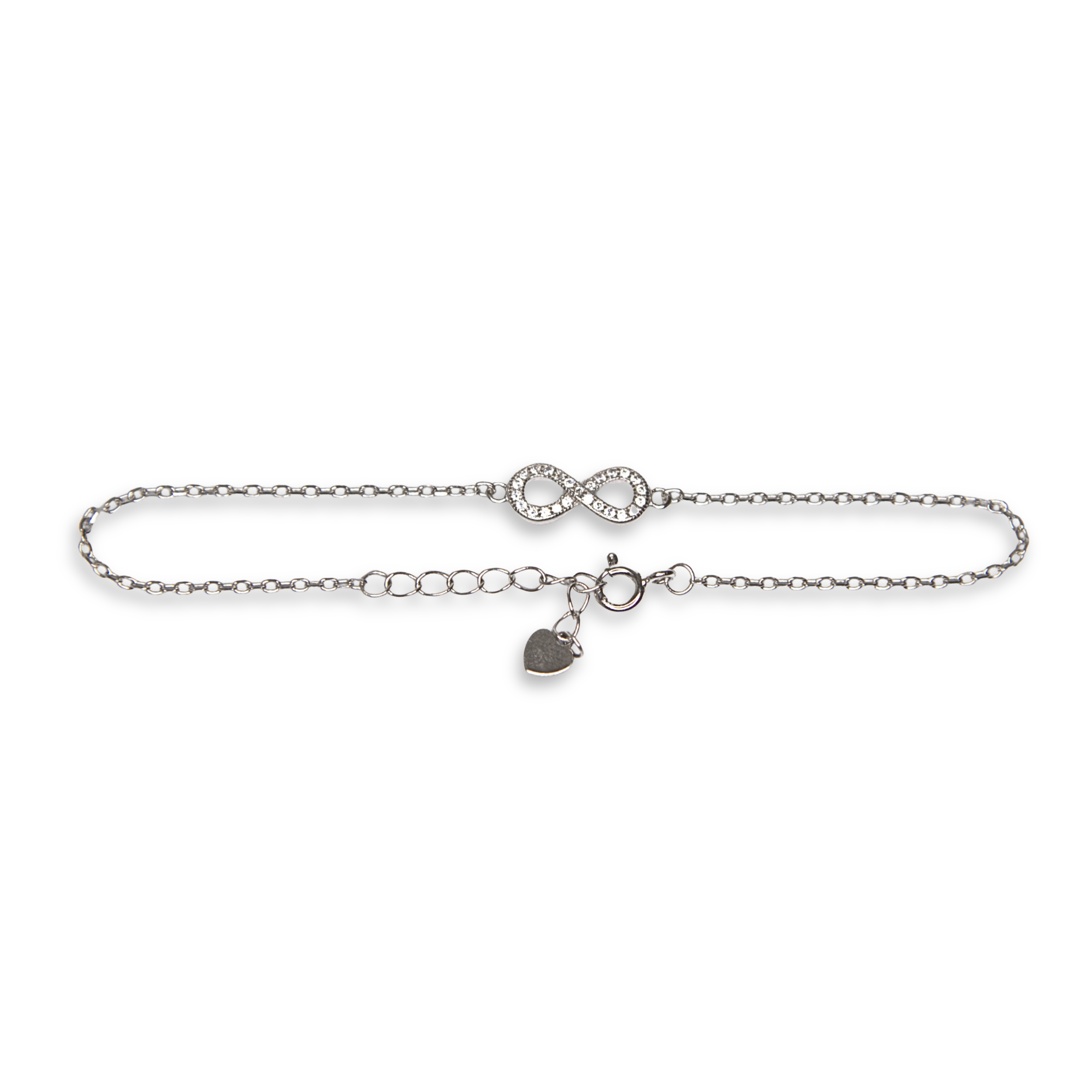 Sterling Silver Infinity Bracelet, CZ, 20cm