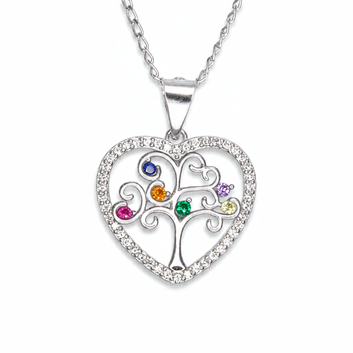 Silver Donna Ricardo Multi-Colour Tree of Life Heart Pendant (DRP5001)