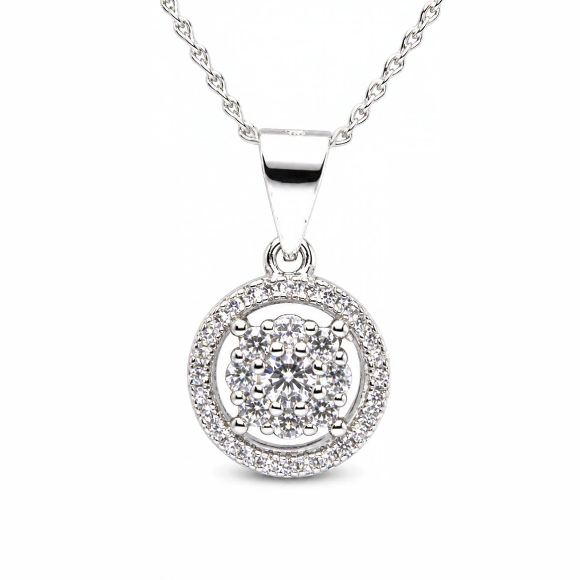 Sterling Silver CZ Cluster Halo Pendant