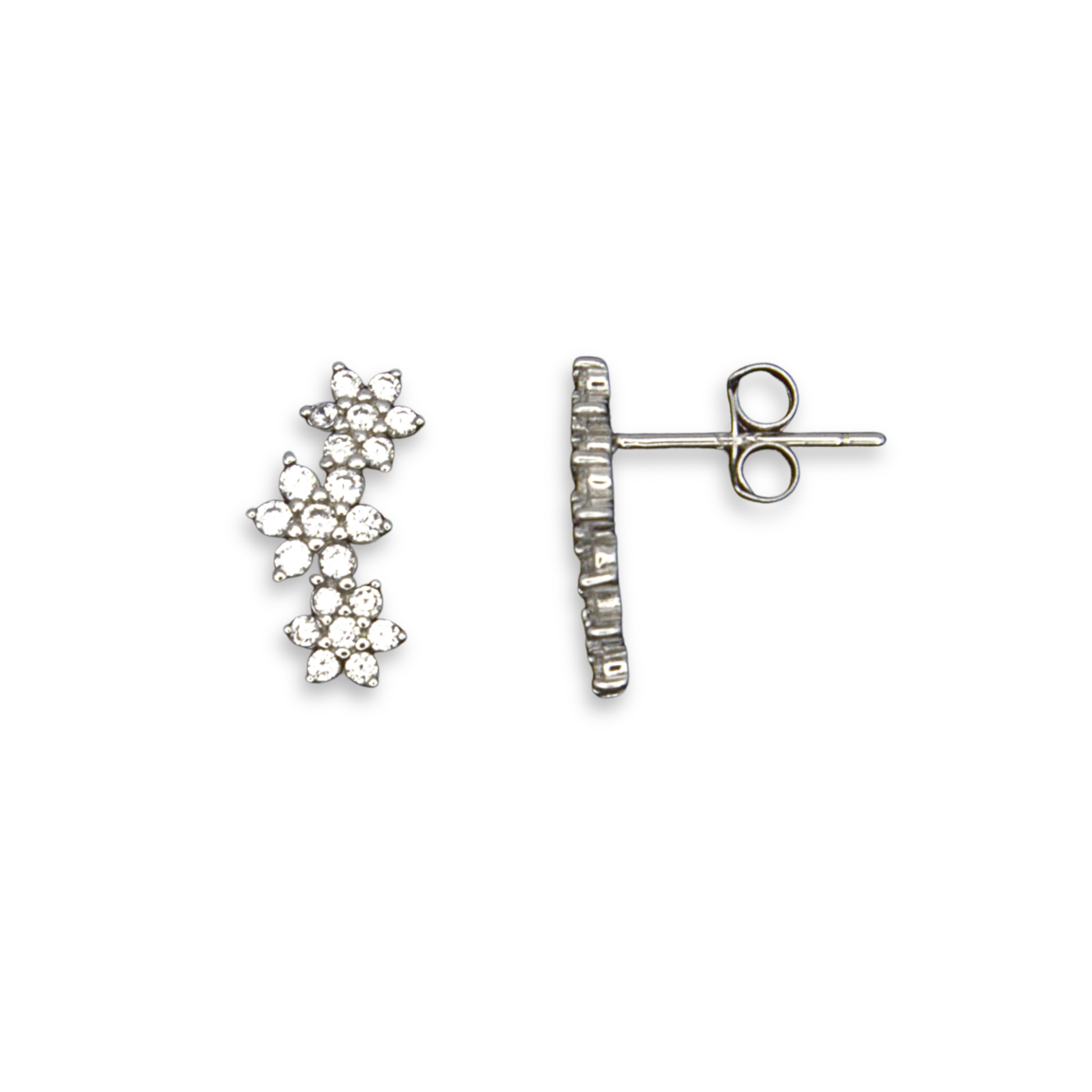 Silver Donna Ricardo Triple Flower Stud Earrings (DRE9026)