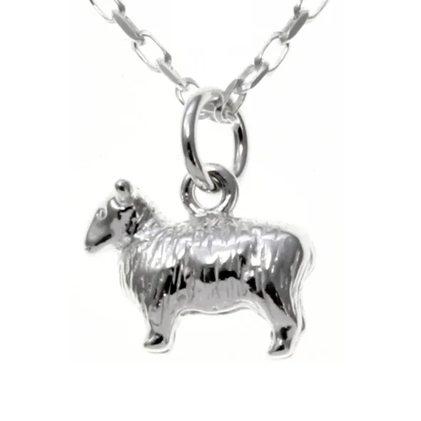 Sterling Silver Scottish Sheep Pendant, sculpted three-dimensional form, engraved fleece detail.