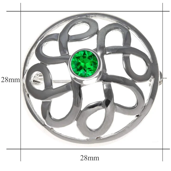 Sterling Silver & Green CZ Celtic Circle Brooch - 28mm (3).webp