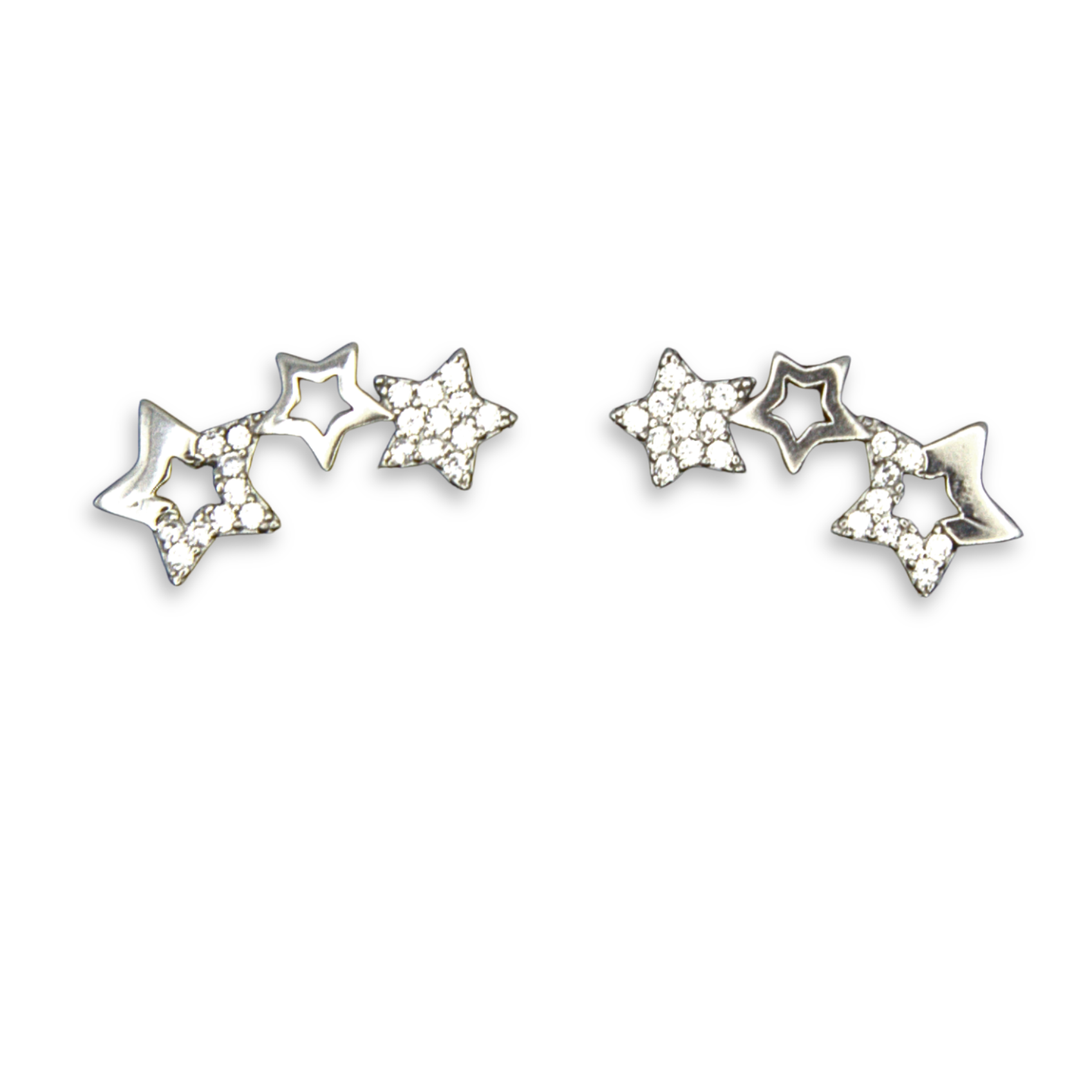 Silver Donna Ricardo Triple Star Stud Earrings (DRE9015)