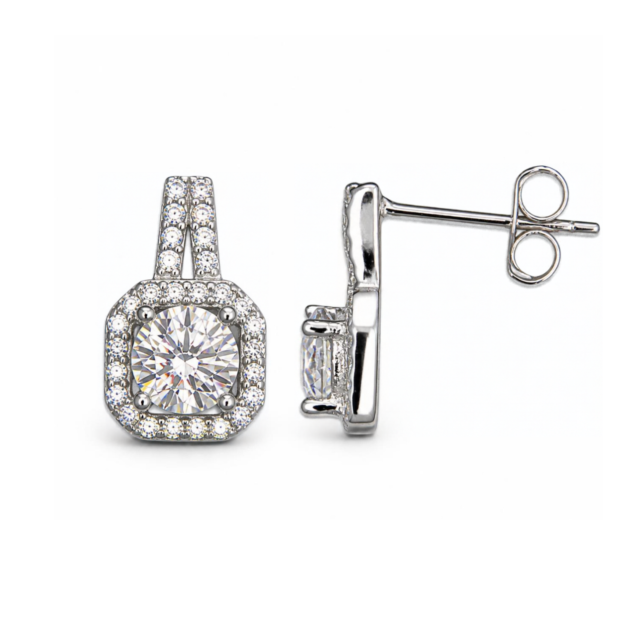 Silver Donna Ricardo Square Stud Earrings (DRE9001)