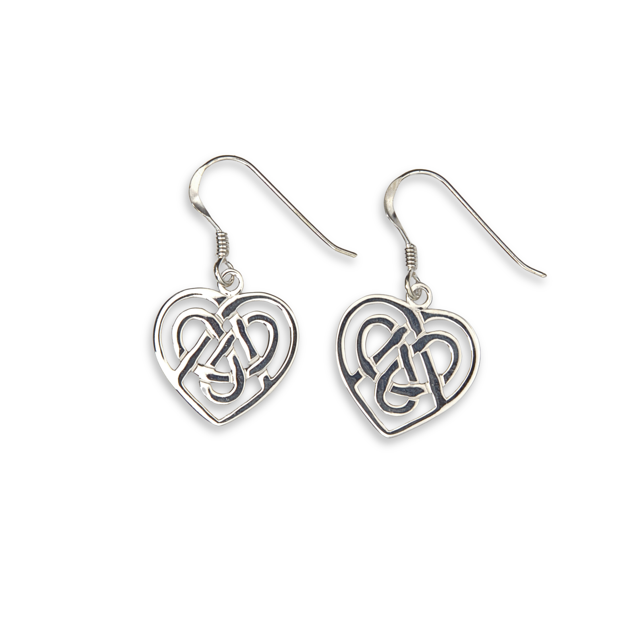 Sterling Silver Celtic Knotwork Heart Drop Earrings - 16mm (SE1732)