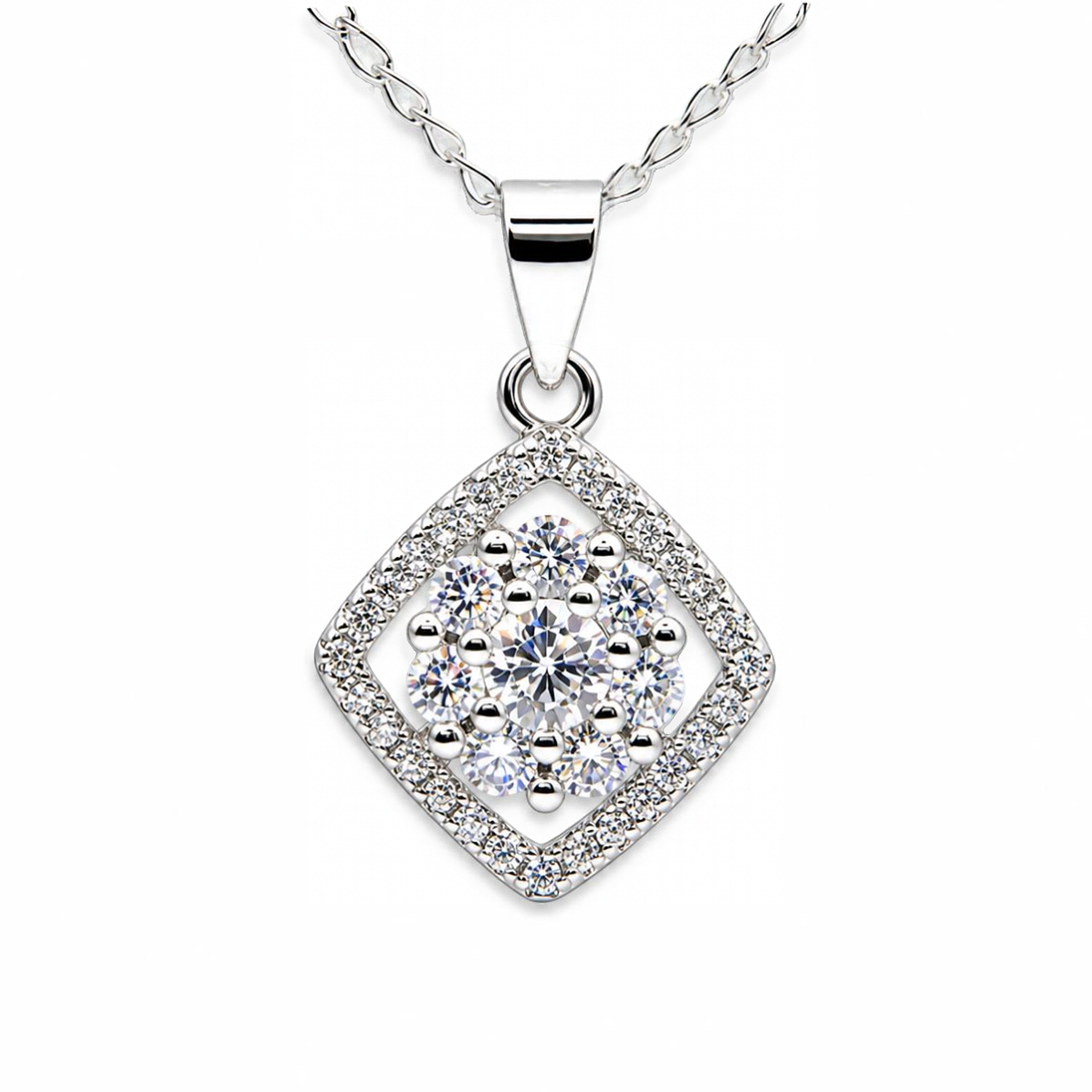 Sterling Silver CZ Cluster Pendant