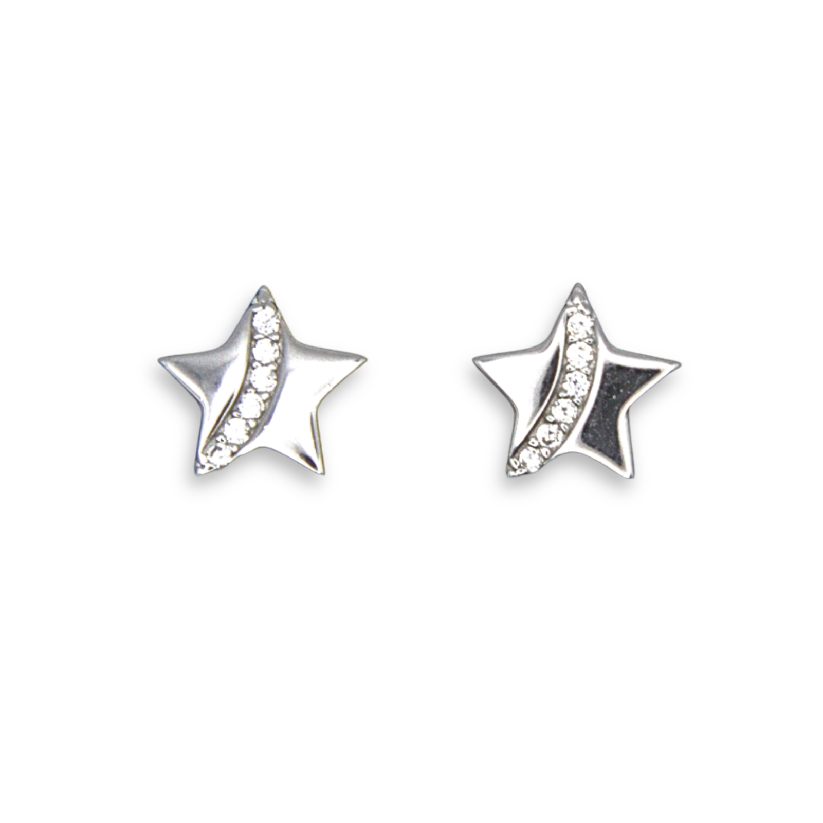 Sterling Silver Star Stud Earrings, Pave-Set CZ Detail