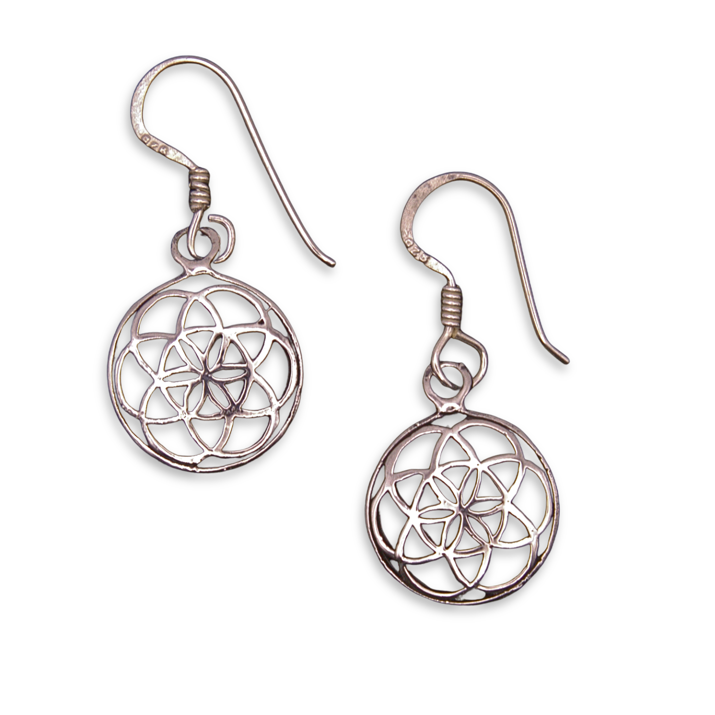 Silver Flower Of Life Circle Drop Earring (SE1742)