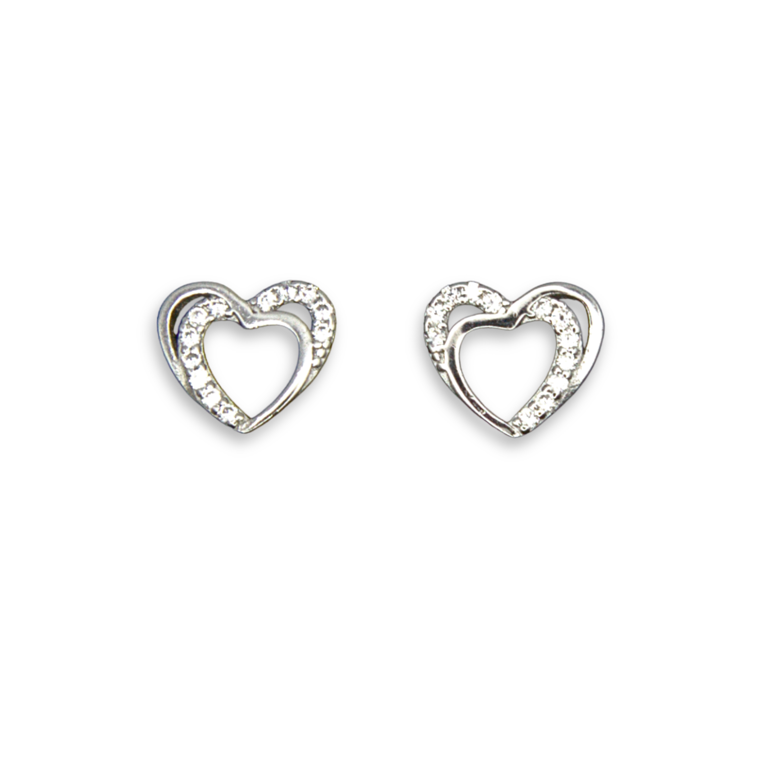 Silver Donna Ricardo Double Heart Stud Earrings (DRE1008)