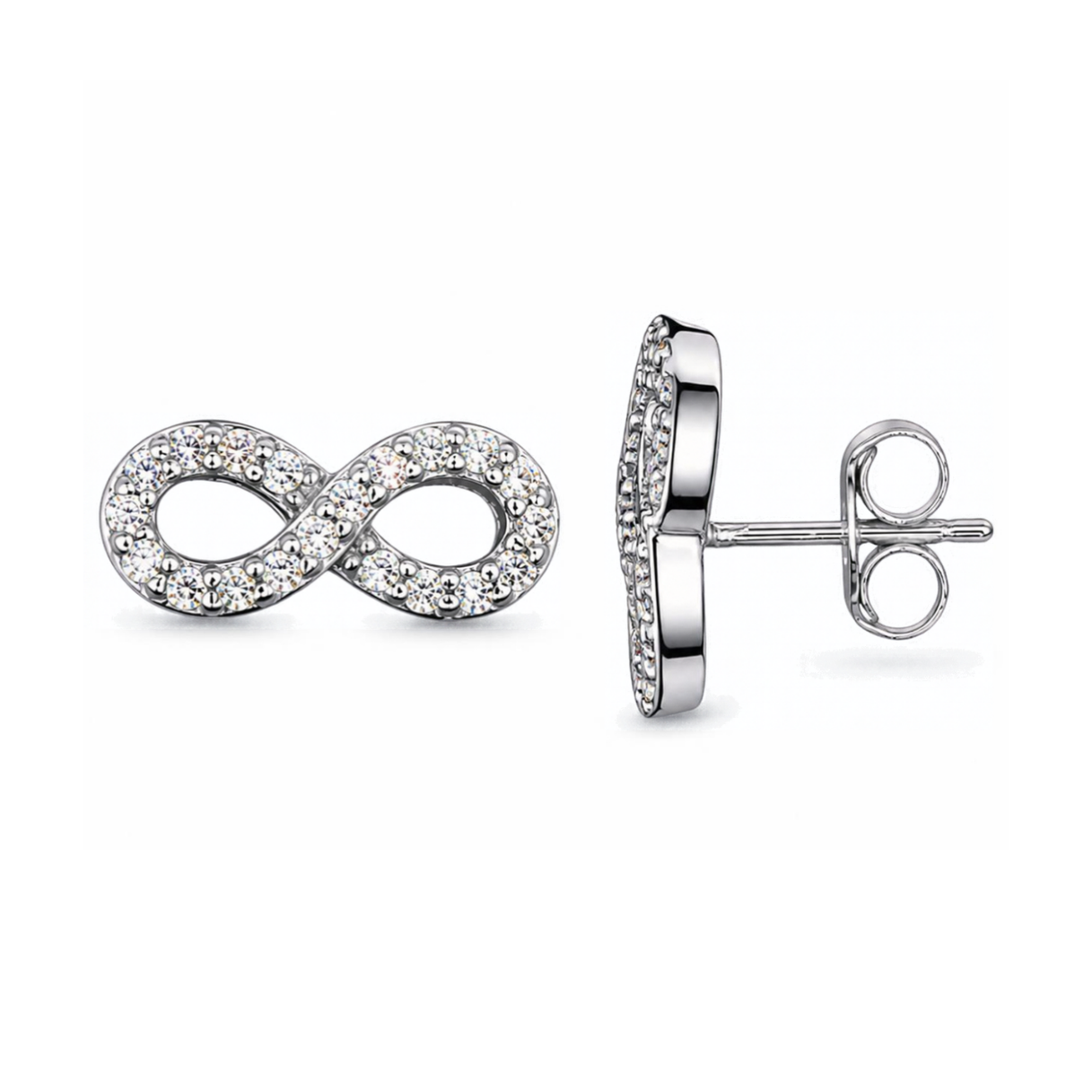 Sterling Silver Open Infinity Stud Earrings with CZ